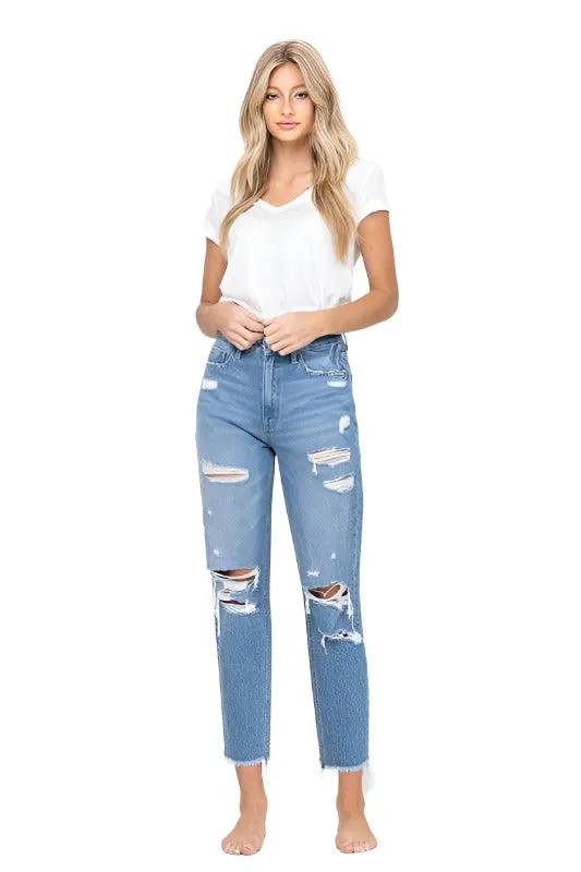 Distressed Raw Hem Mom Jeans