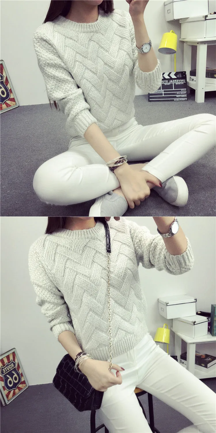 Dropped Shoulder Scoop 3/4 Sleeves Solid Pullover Sweater