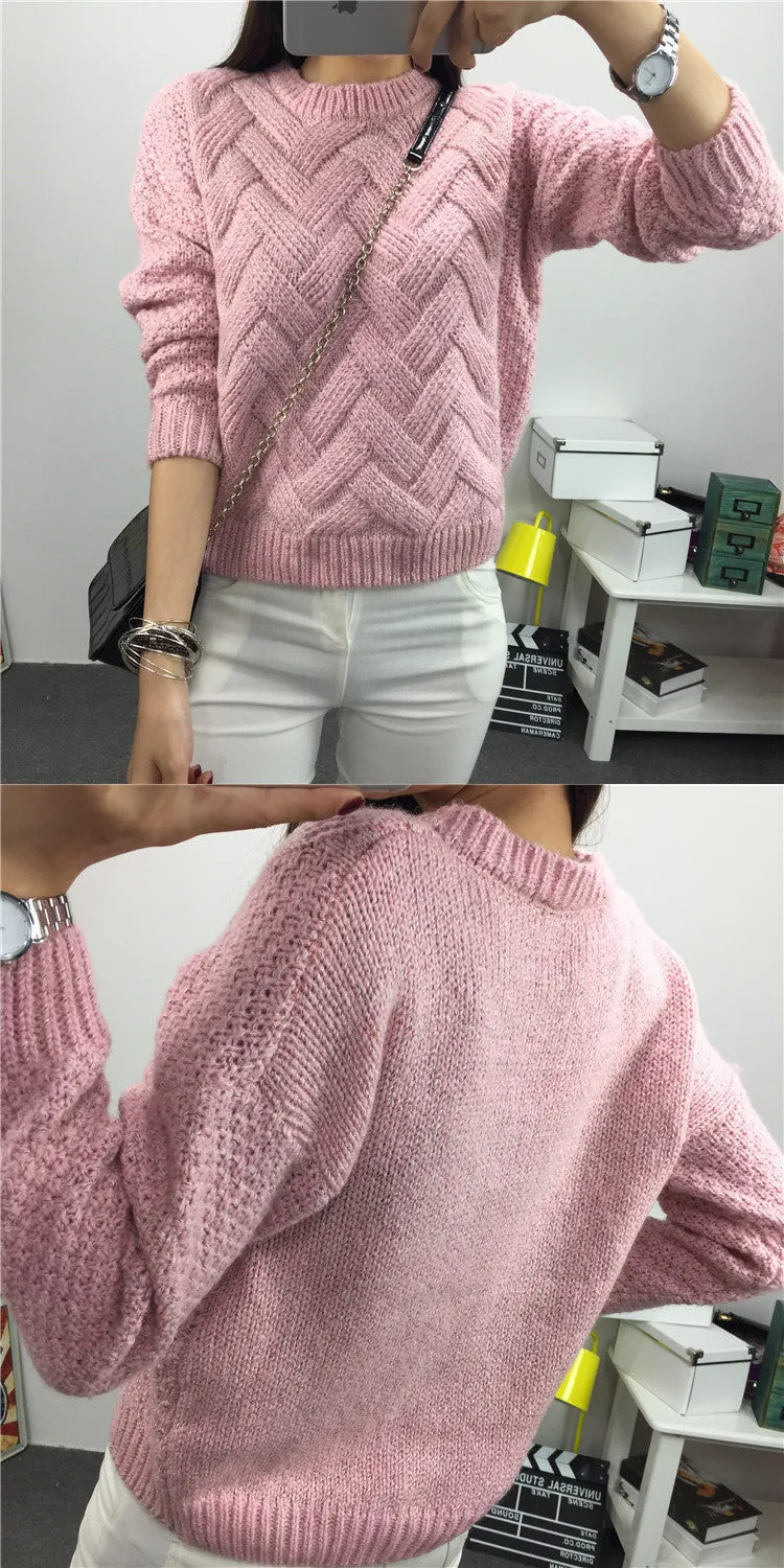 Dropped Shoulder Scoop 3/4 Sleeves Solid Pullover Sweater