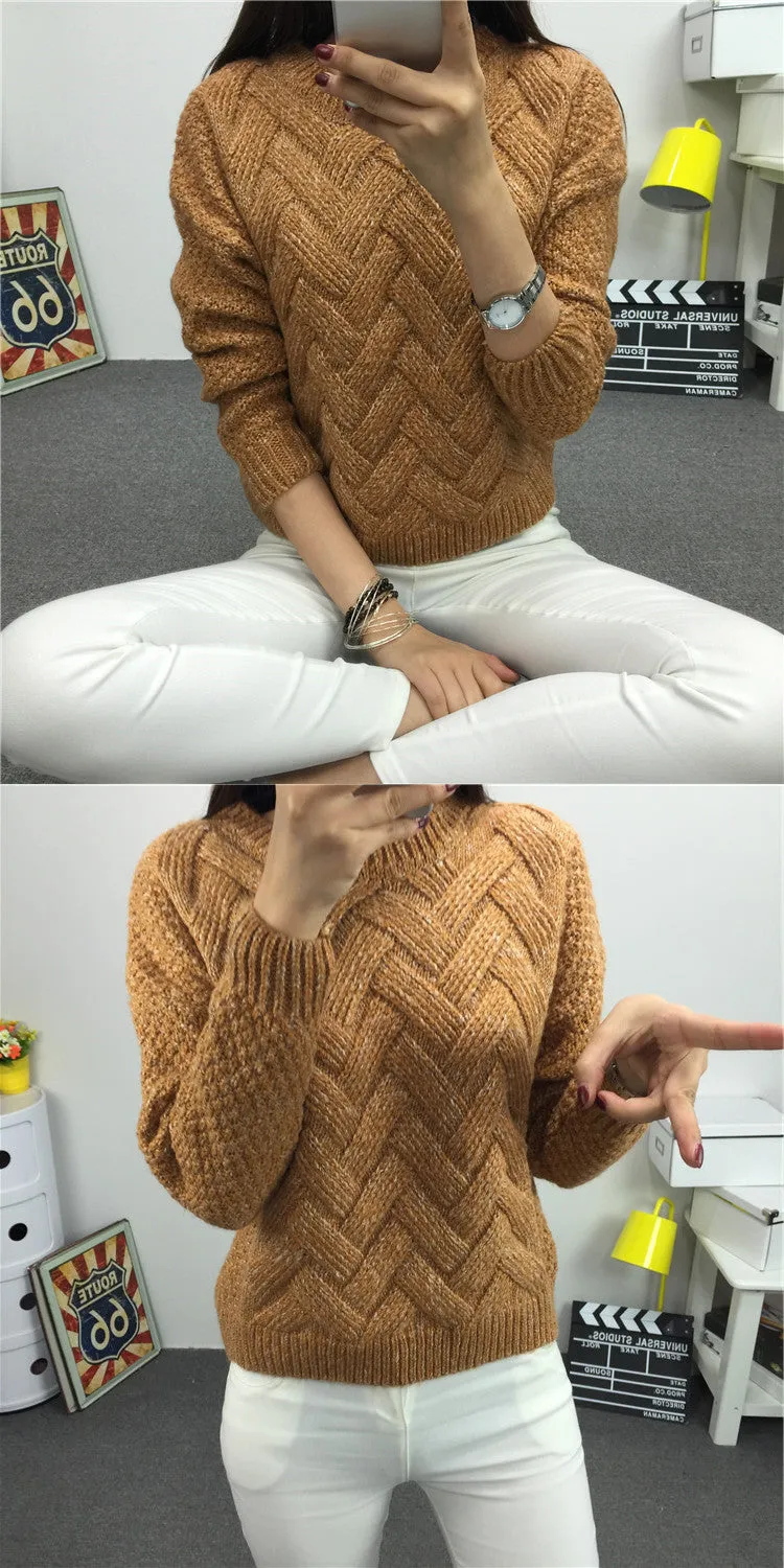 Dropped Shoulder Scoop 3/4 Sleeves Solid Pullover Sweater