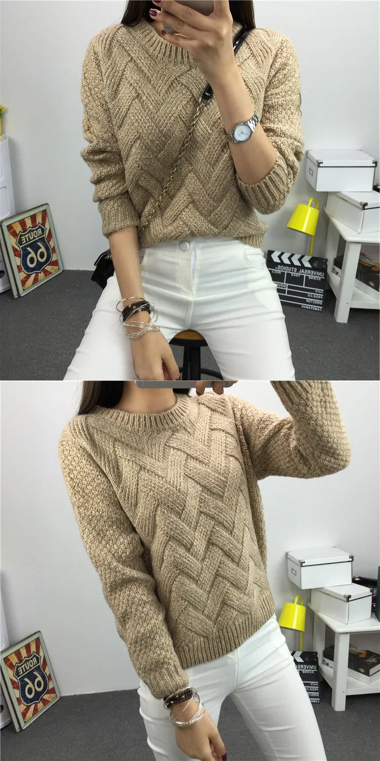 Dropped Shoulder Scoop 3/4 Sleeves Solid Pullover Sweater