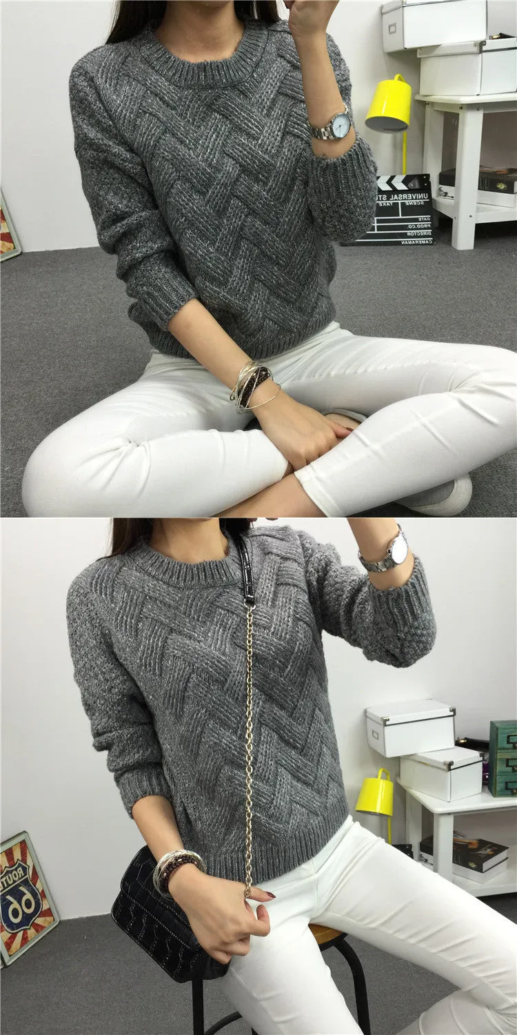 Dropped Shoulder Scoop 3/4 Sleeves Solid Pullover Sweater