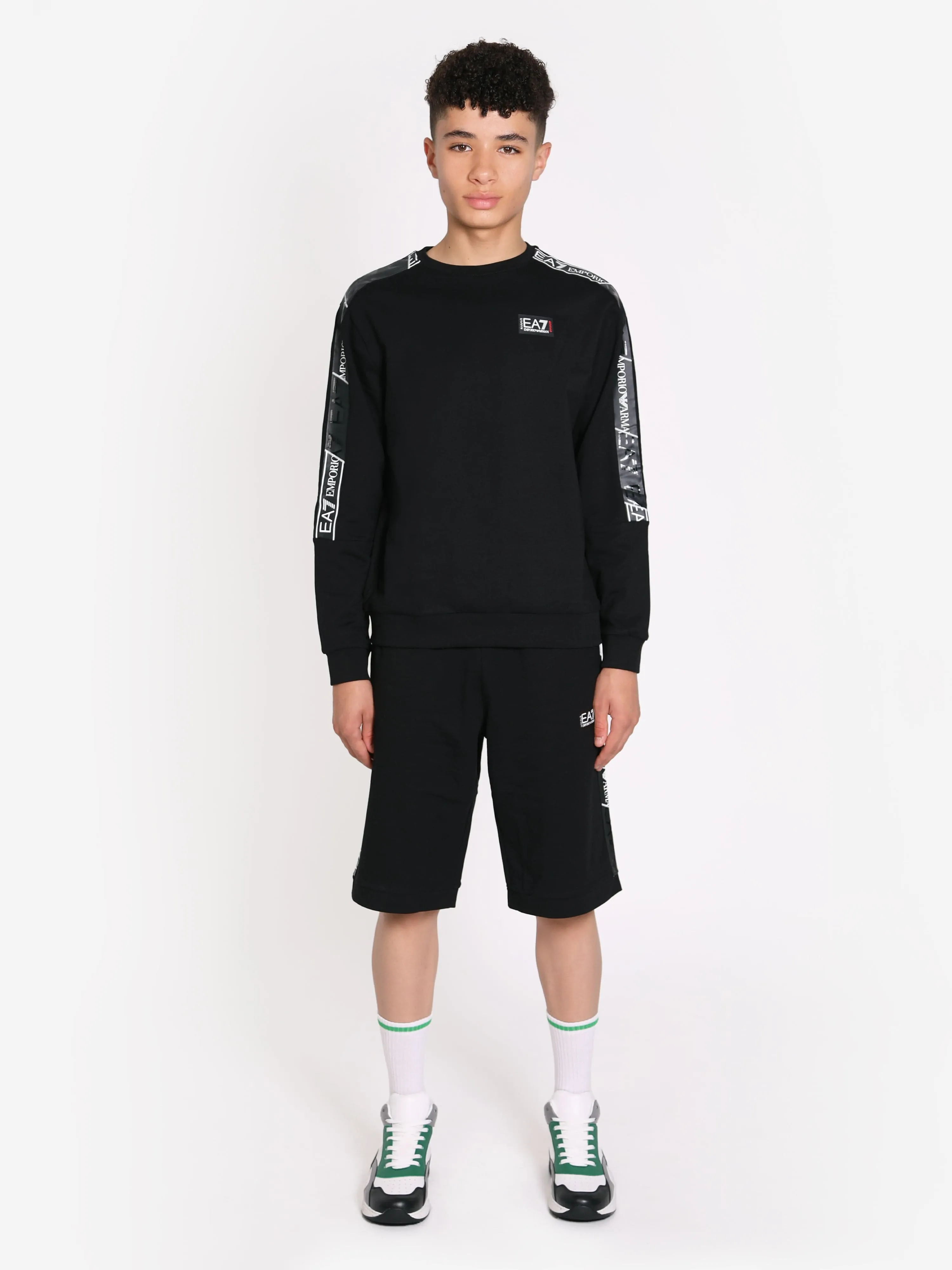 EA7 Emporio Armani Boys Train Logo Tape Sweatshirt in Black