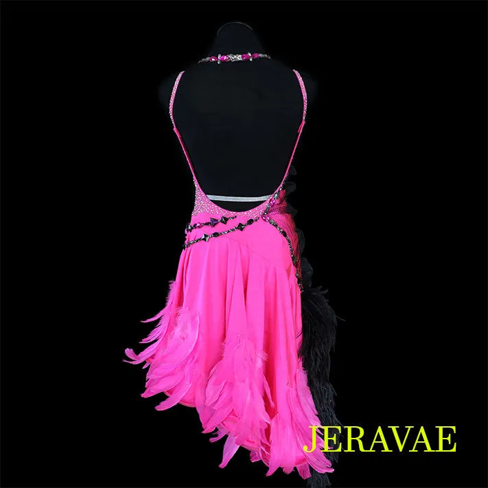 Electric Pink and Black Feather Latin/Rhythm Ballroom Dress LAT028 sz Medium/Large