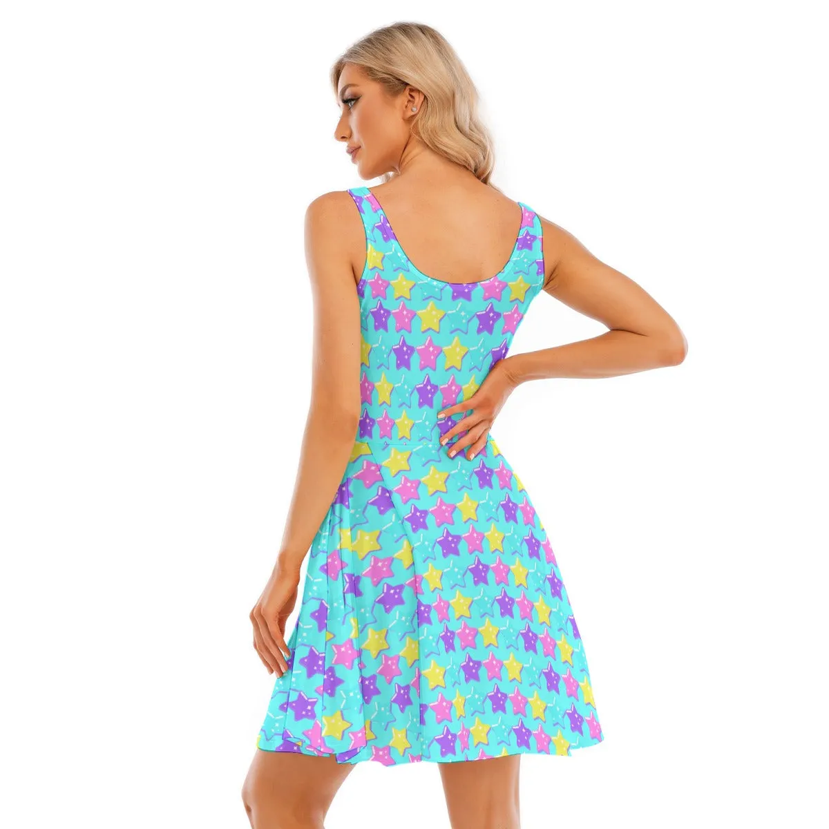 Electric Star Wave Blue Skater Dress With Pockets