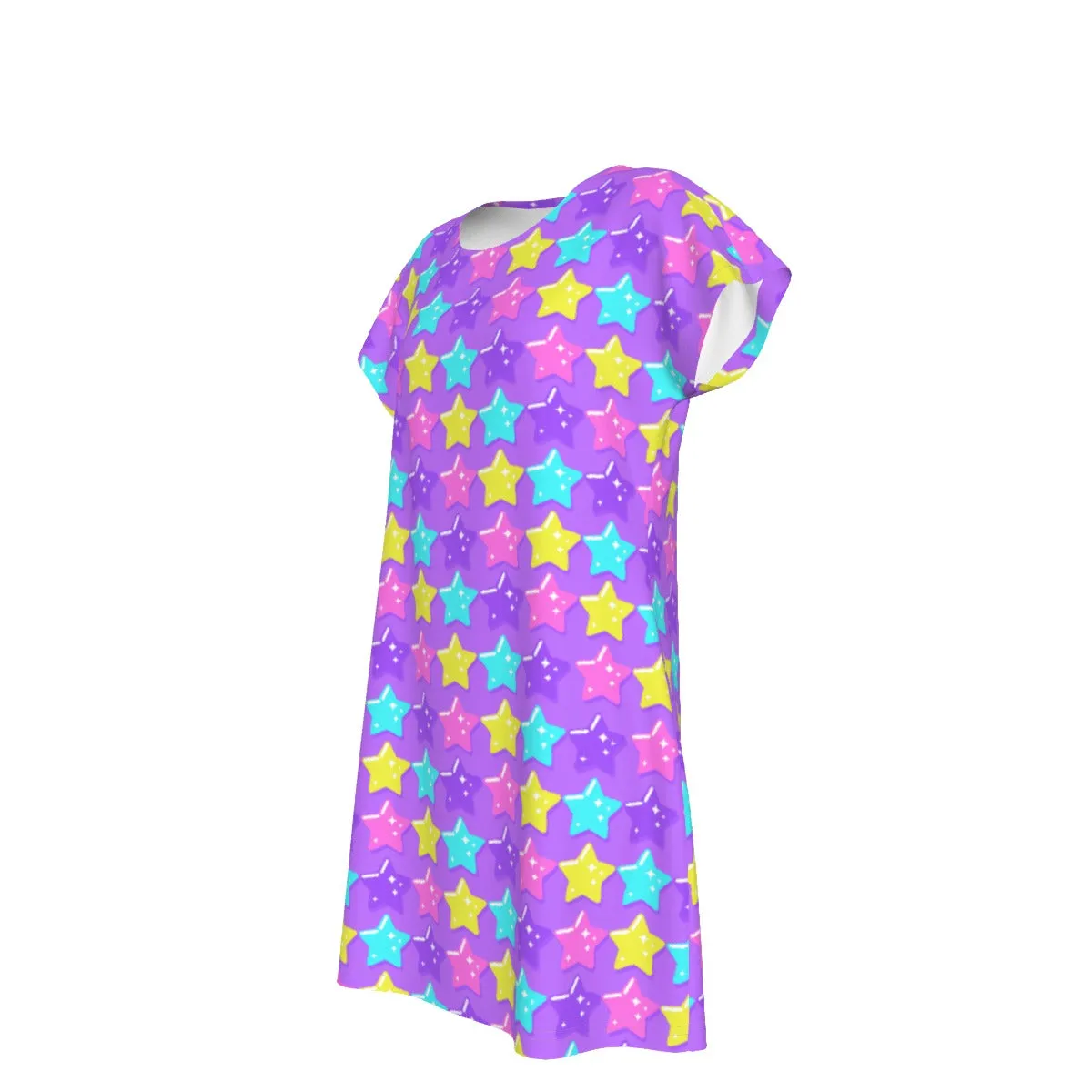 Electric Star Wave Purple Short Sleeve Dress