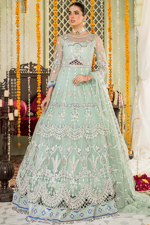 Elegant Mint Green Dress Pakistani with Pishwas #PF406