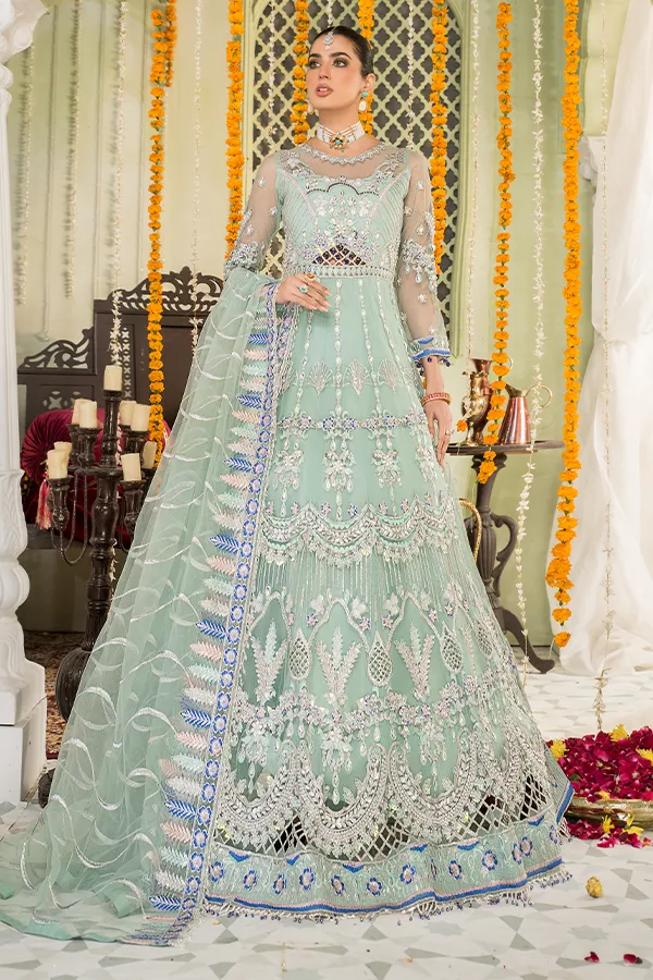 Elegant Mint Green Dress Pakistani with Pishwas #PF406