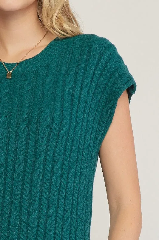 Entro Cable Knit Sweater Dress - Hunter Green