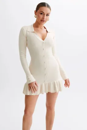 Fashion Cream Button-Up Sweater Dress