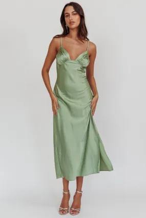 Felicity Pleat Bust Split Midi Dress Sage