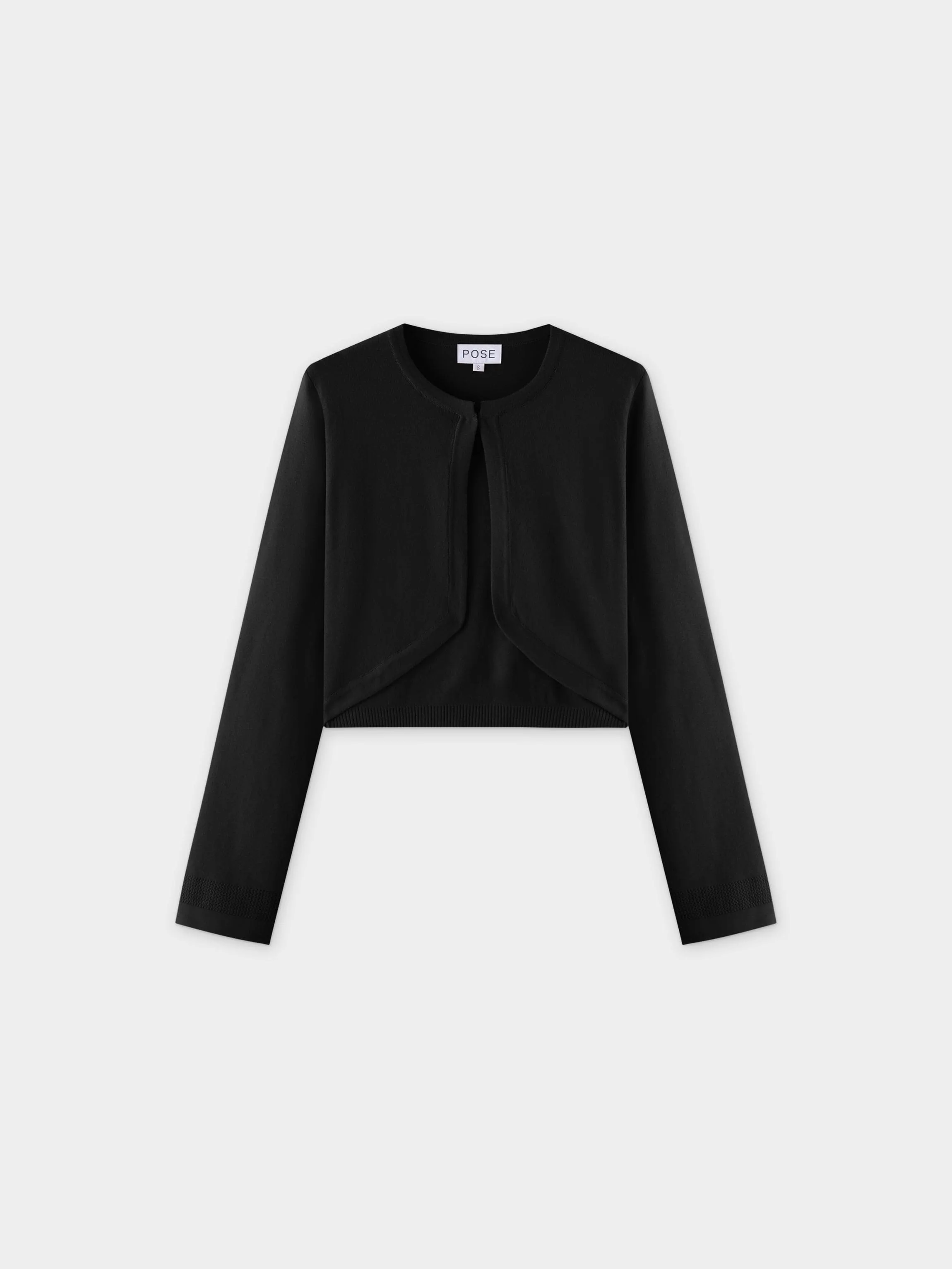 Flat Ribbed Trim Shrug-Black