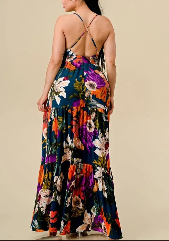 Floral Print Spaghetti Strap Maxi Dress