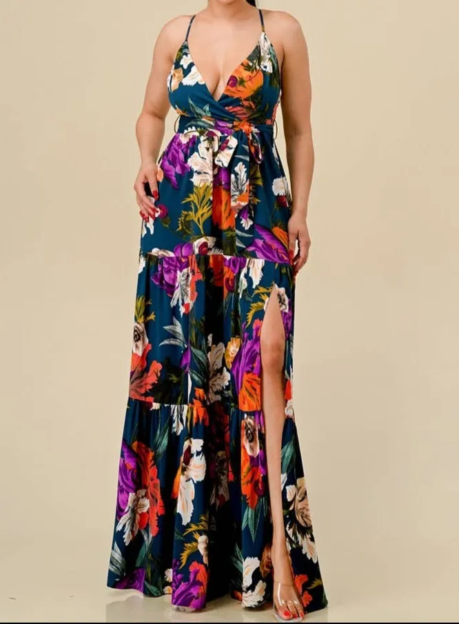 Floral Print Spaghetti Strap Maxi Dress