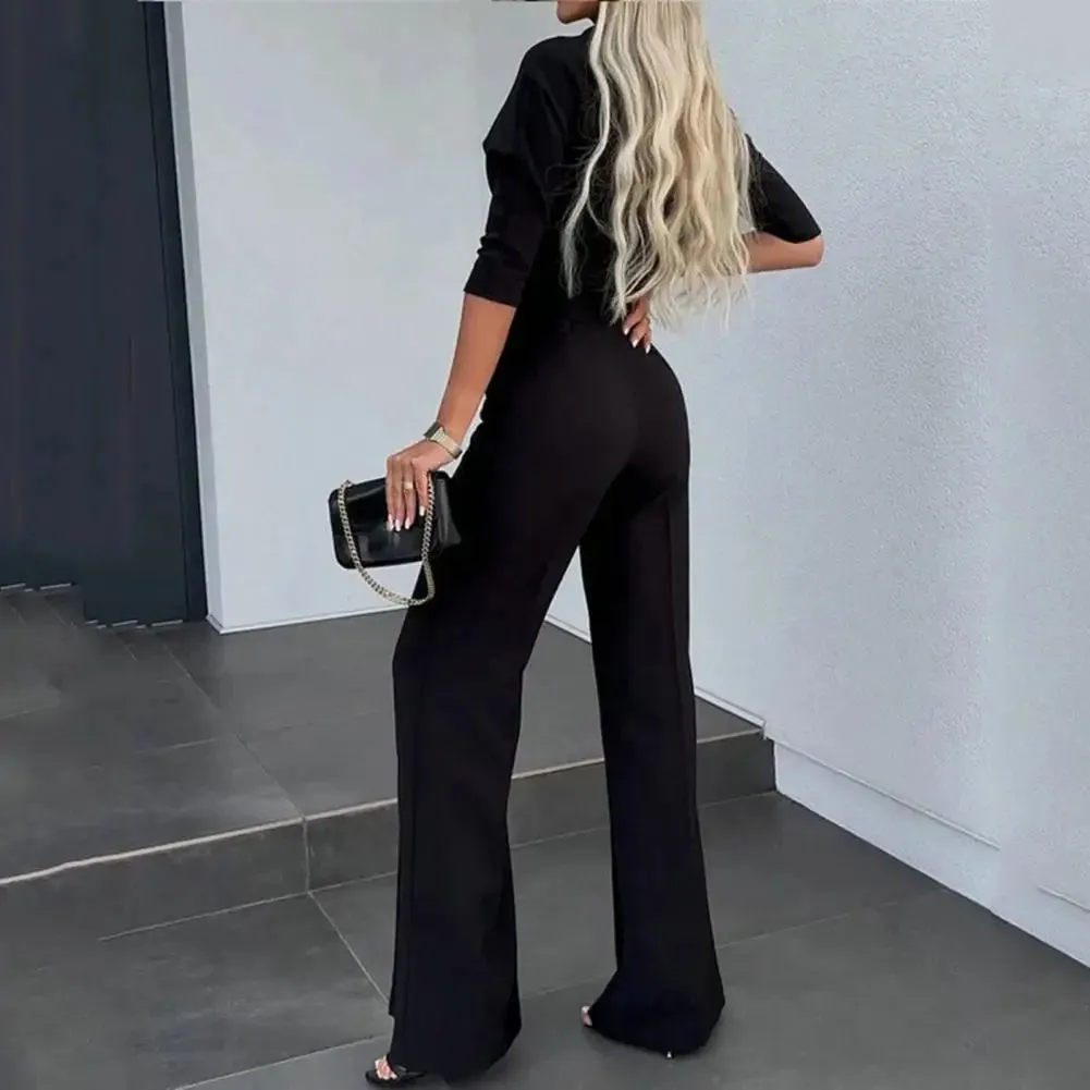 FLYTONN-Women Slim Fit Top Women Wide-leg Pants Stylish Women's 2-piece Suit Solid Color Wide Leg Pants Crop Top Set for Chic Commute