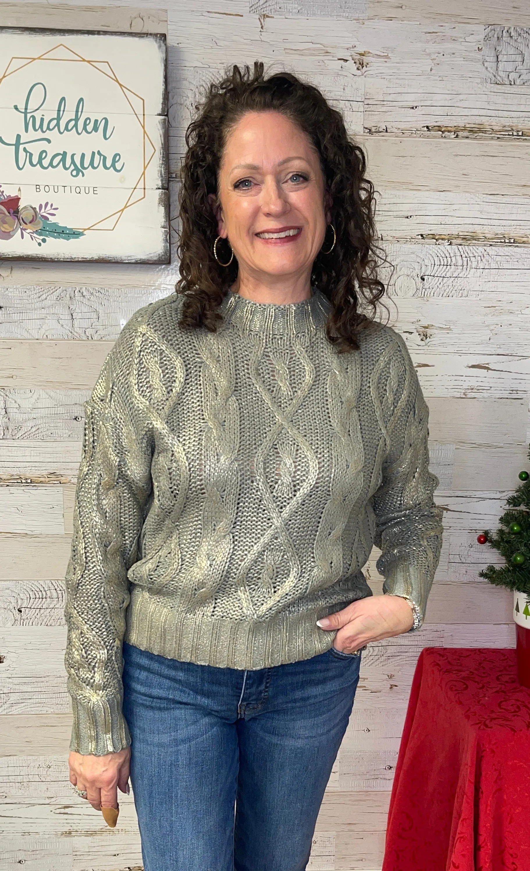 Foiled Cable Knit Sweater