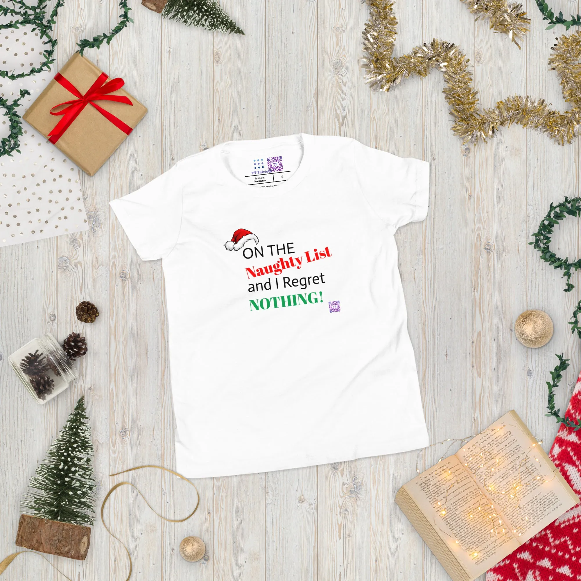 Funny Christmas Shirt, Naughty List Youth Shirt, I Regret Nothing Shirt, Santa Hat Shirt, Holiday Humor Tee, Christmas Party Shirt