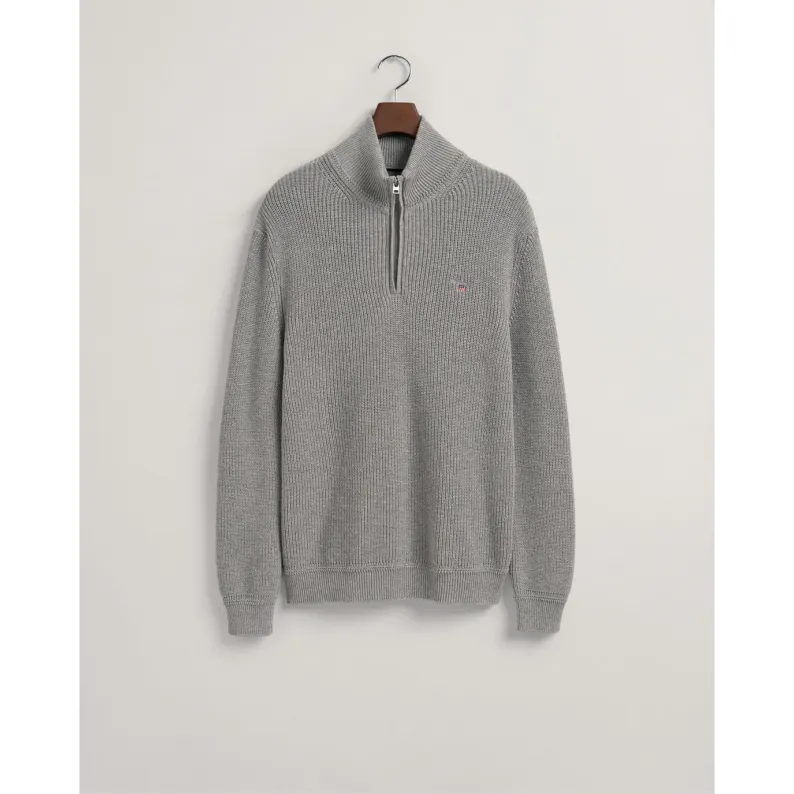 GANT Cotton Wool Ribbed Half-Zip Sweater Grey Melange 8060039