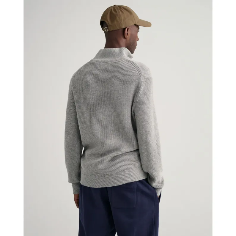 GANT Cotton Wool Ribbed Half-Zip Sweater Grey Melange 8060039