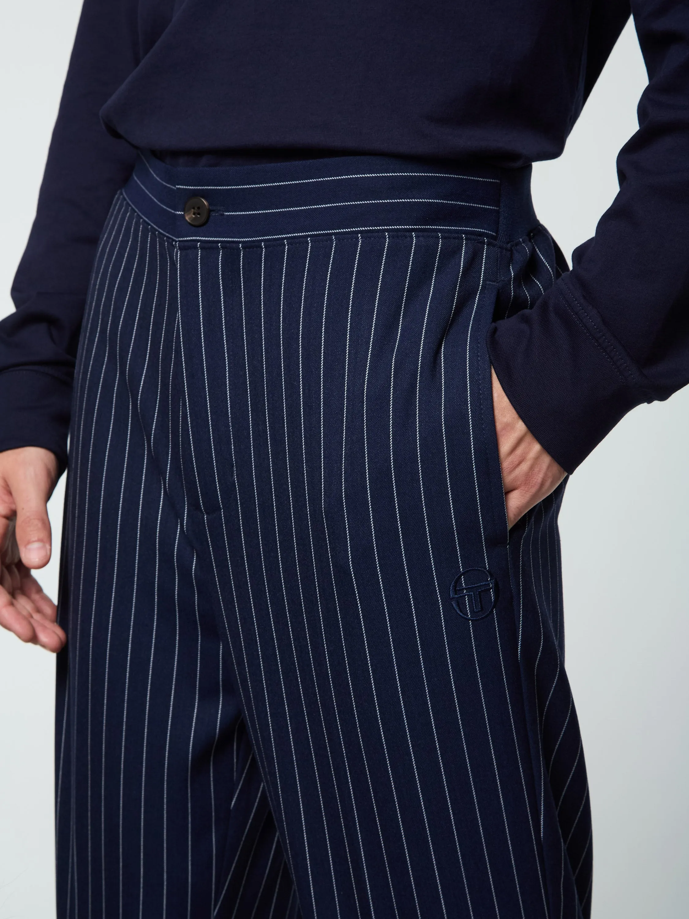 Gessato Suiting Track Pant- Maritime Blue