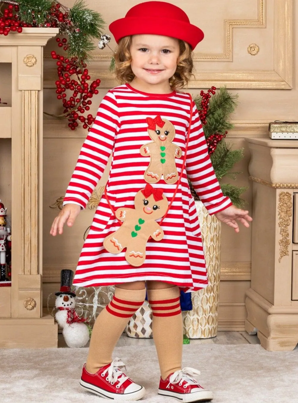 Gingerbread Girl Dress, Purse And Socks Set