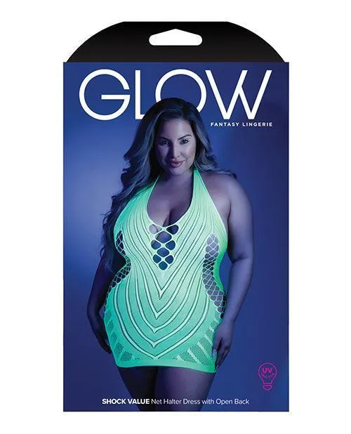 Glow Black Light Net Halter Dress Neon Green Qn