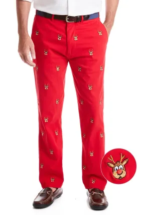 Harbor Pant Stretch Twill Bright Red with Rudolph