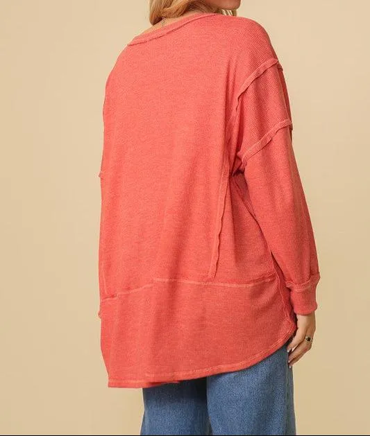 High Low Thermal Oversized Top