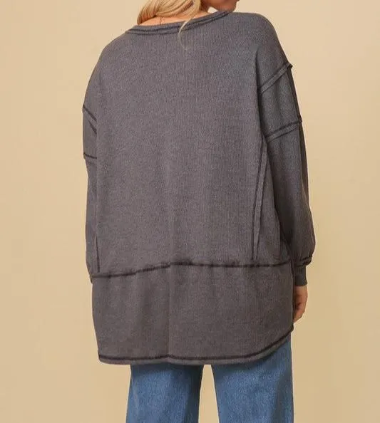 High Low Thermal Oversized Top