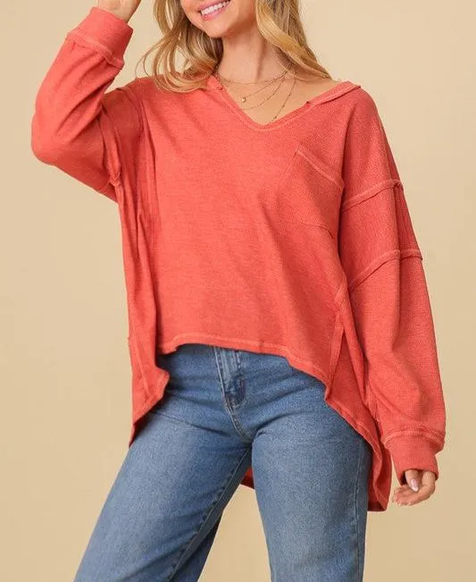 High Low Thermal Oversized Top