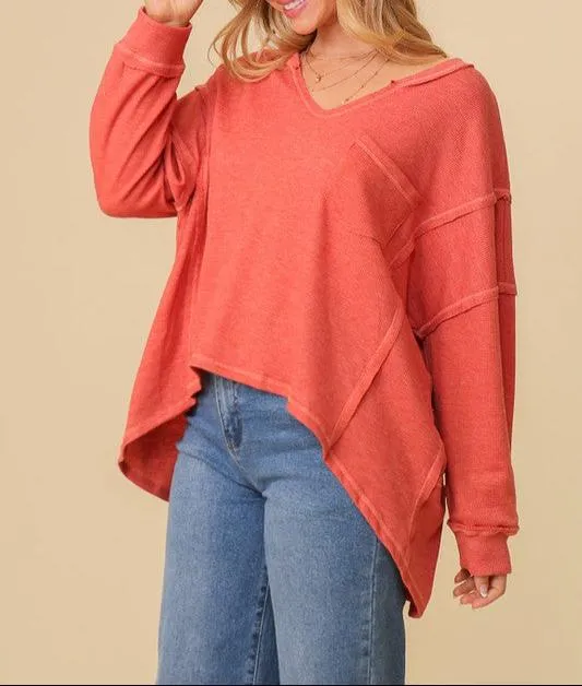 High Low Thermal Oversized Top