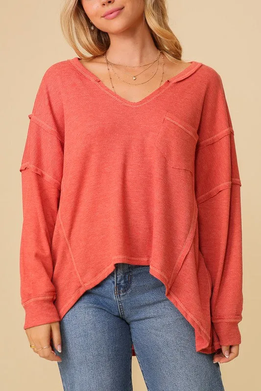 High Low Thermal Oversized Top