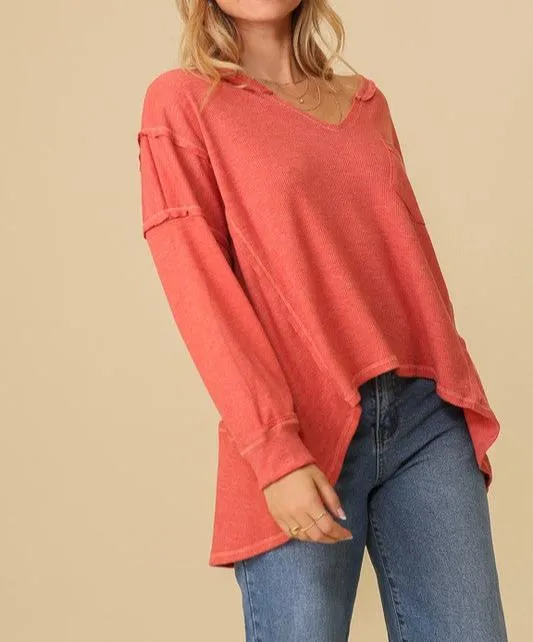 High Low Thermal Oversized Top