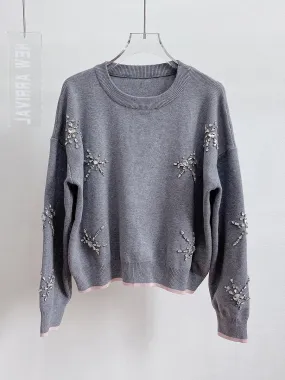 High Quality Women's Short Pullover Sweater Female Diamond Beading Warm Thick Winter Knitted Oversized Sweater C-236