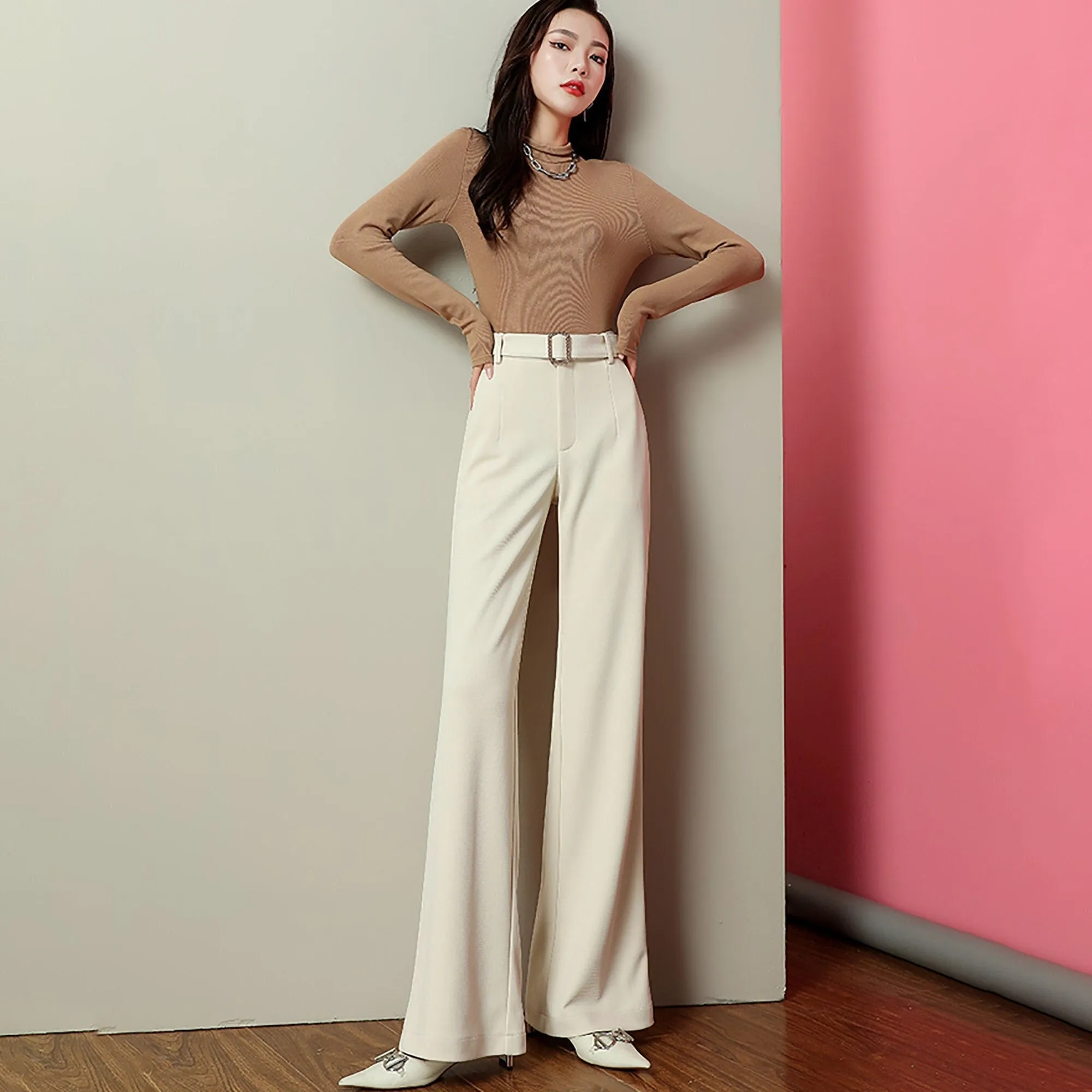 High Waist Belted Flare Pants