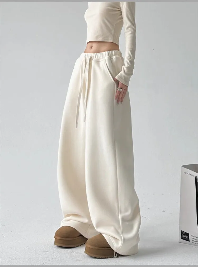 High waist drawstring drape slimming rest women wide leg pants