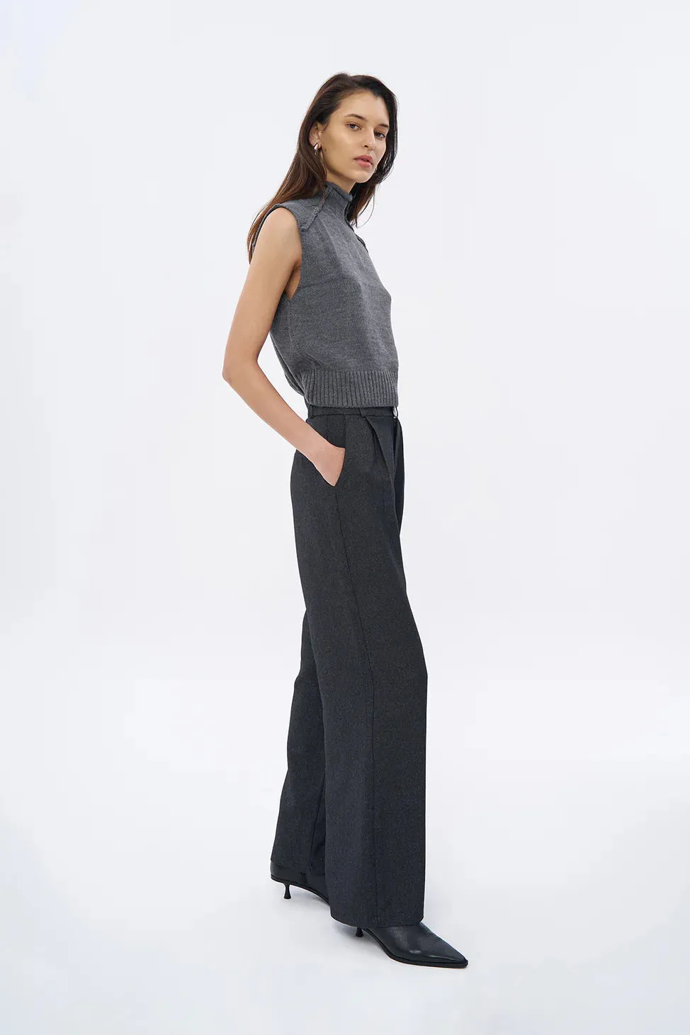 High Waist Trousers with Colorful Stitching Details Anthracite