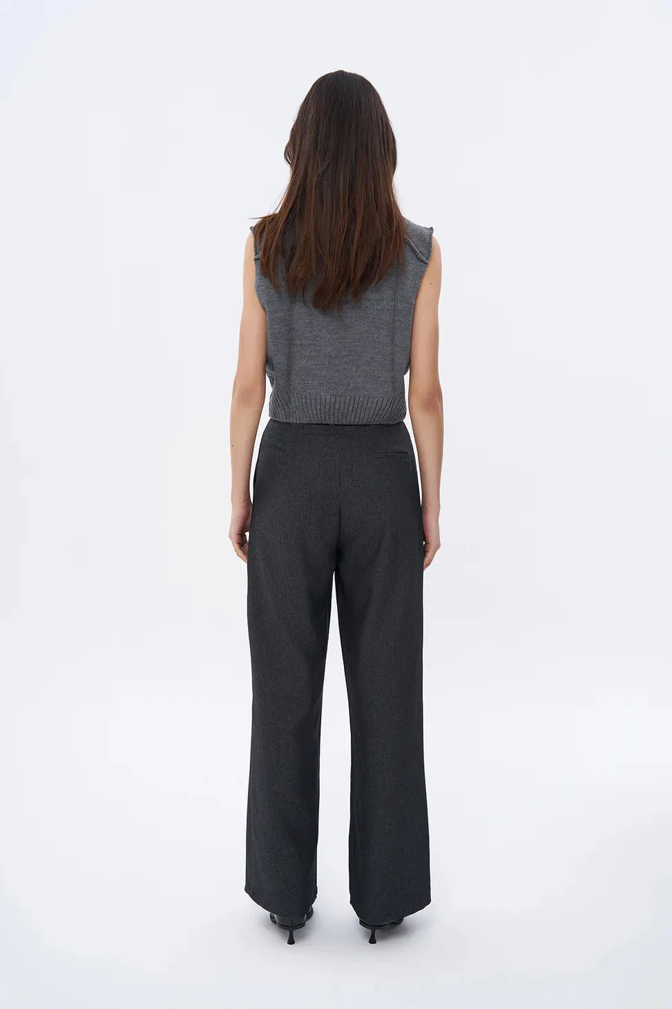 High Waist Trousers with Colorful Stitching Details Anthracite