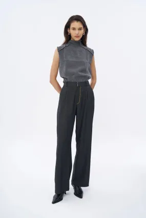 High Waist Trousers with Colorful Stitching Details Anthracite