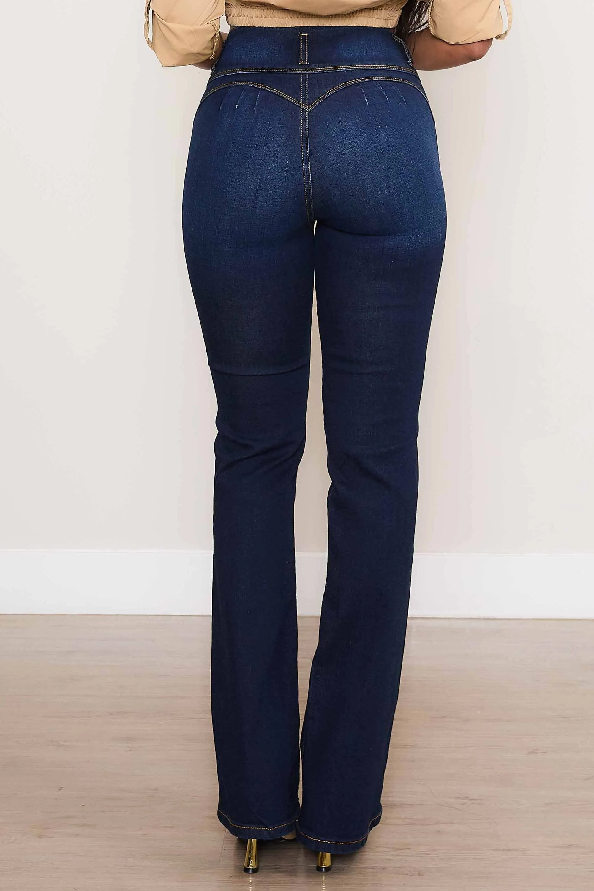 High Waisted 3 Button-up Bootcut Jeans