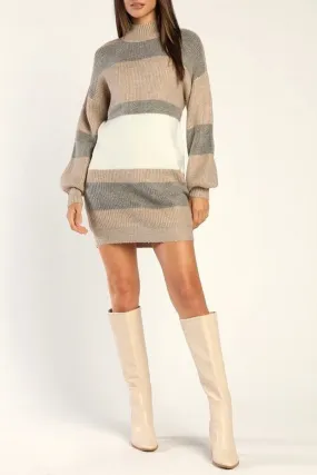 HWS1078 Striped Cozy Sweater Dress