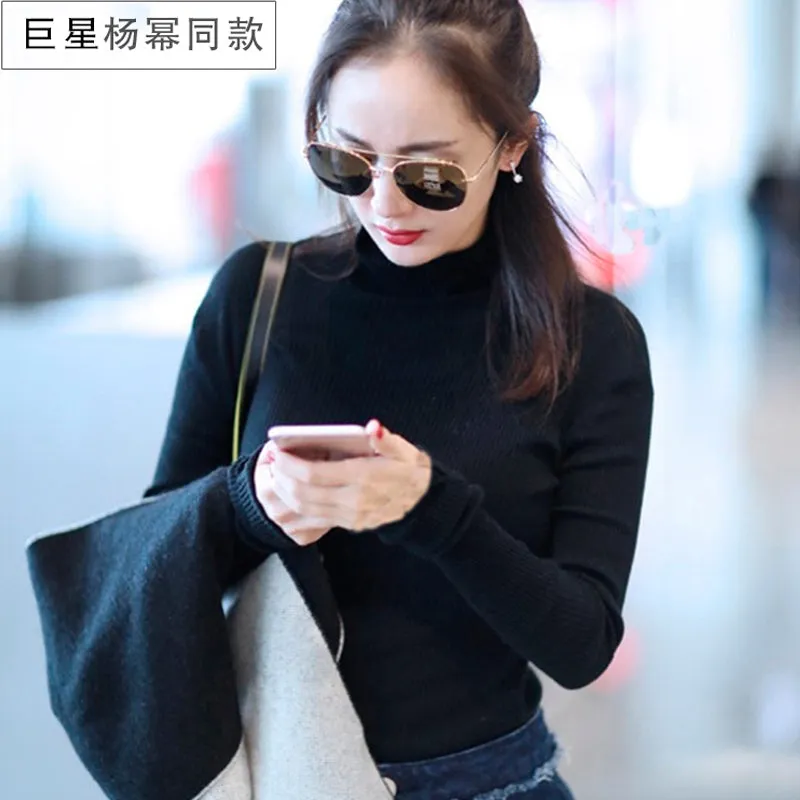 In autumn and winter, black slim long sleeve bottoming sweater and women's dress Korean version 2018 new pullover half-height knit sweater