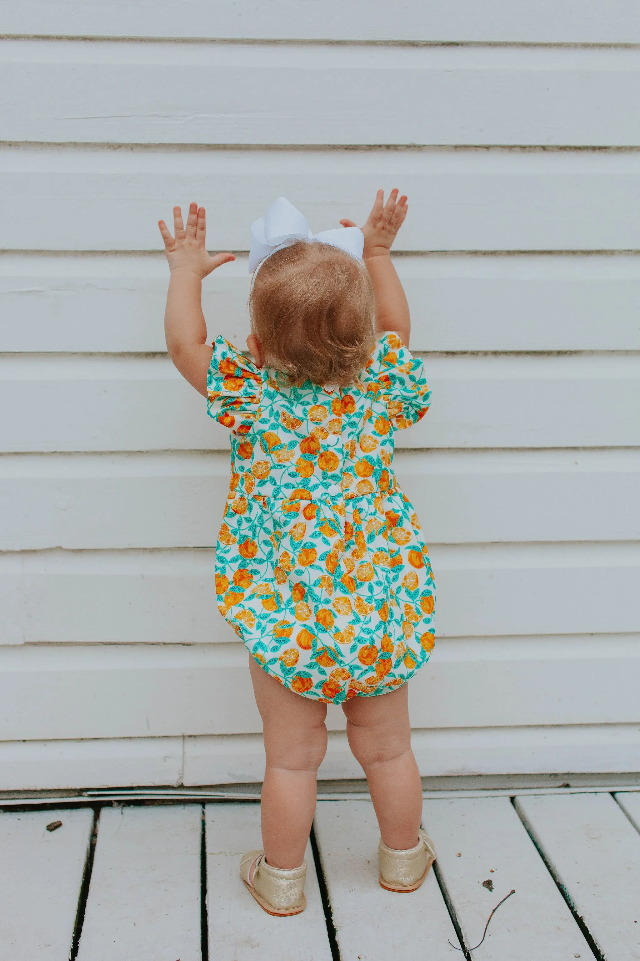 Infant Girl's Orange Print Cotton Bubble Romper