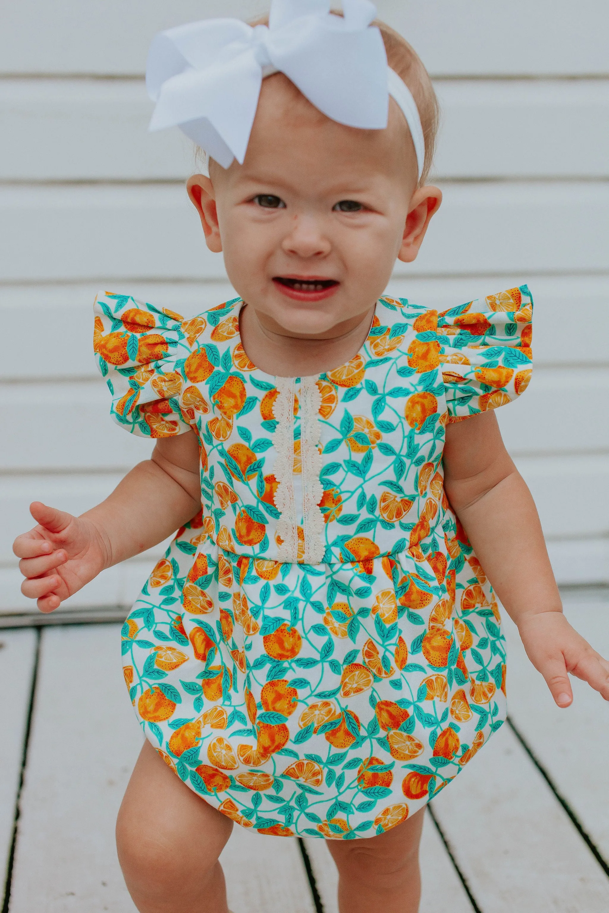 Infant Girl's Orange Print Cotton Bubble Romper