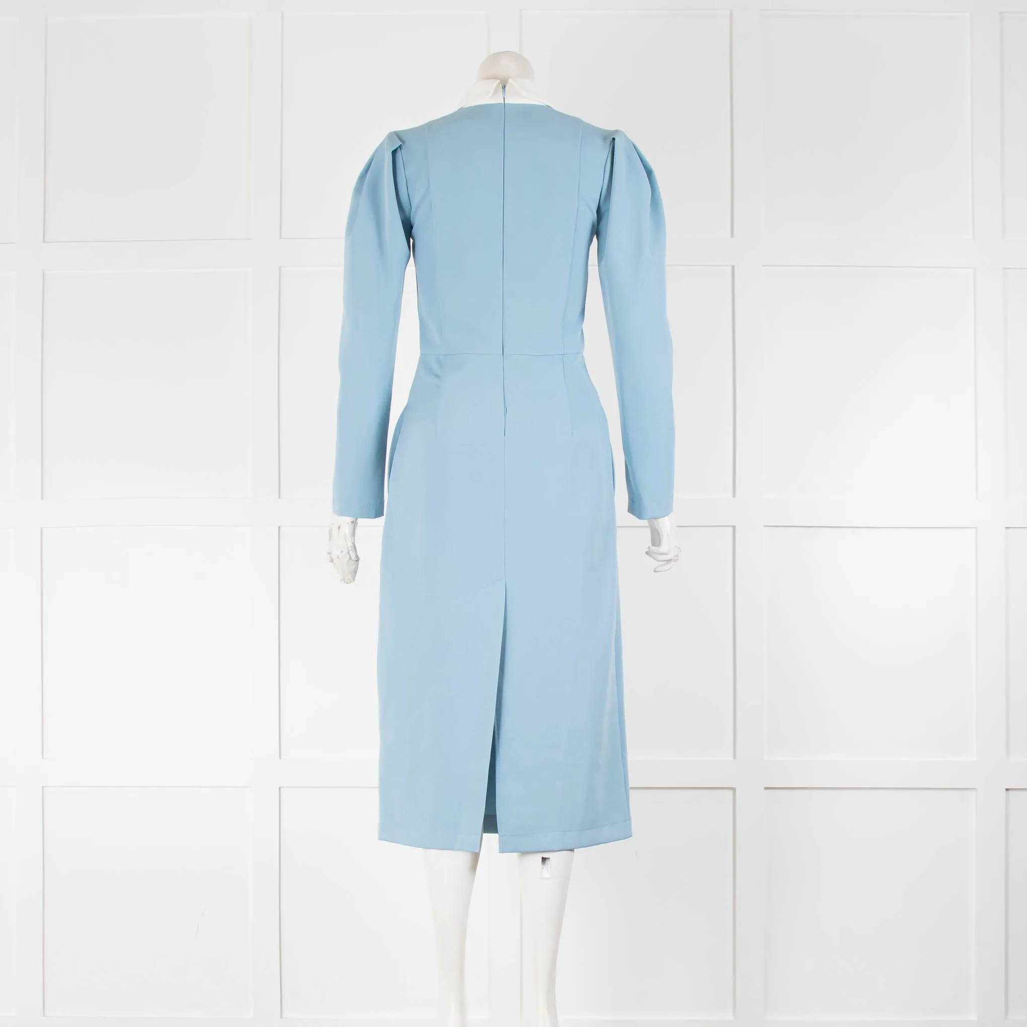 Julia Allert Blue Cream Pointy Collar Long Sleeve Midi Dress