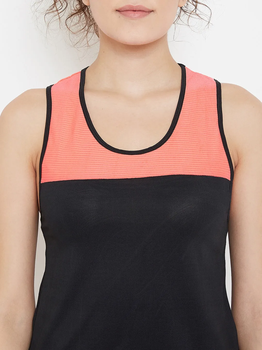 JUMP USA Women Black & Peach Training Tank Top