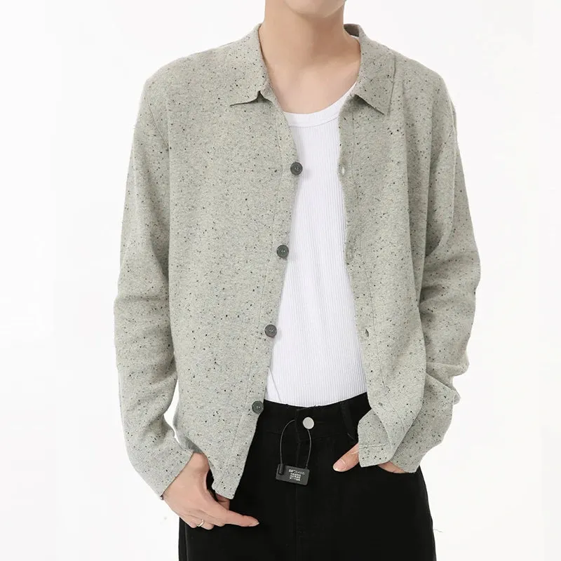 Korean Style Men's Cardigan Solid Color Single Breasted Menwear Turn-down Collar Casual Male Sweater Simple 9C6937