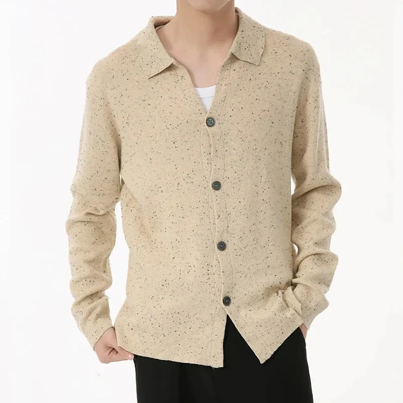 Korean Style Men's Cardigan Solid Color Single Breasted Menwear Turn-down Collar Casual Male Sweater Simple 9C6937