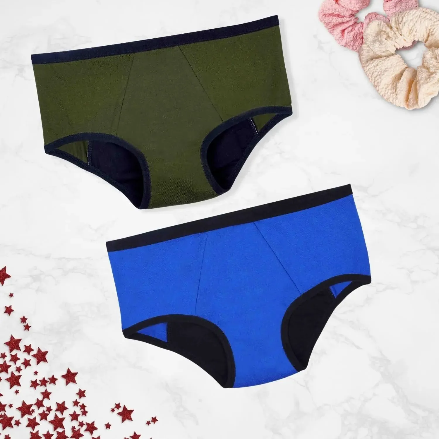 LAB TESTED PERIOD PANTIES | OLIVE GREEN & ROYAL BLUE | SUPER ABSORBENT | LEAK-PROOF | REUSABLE