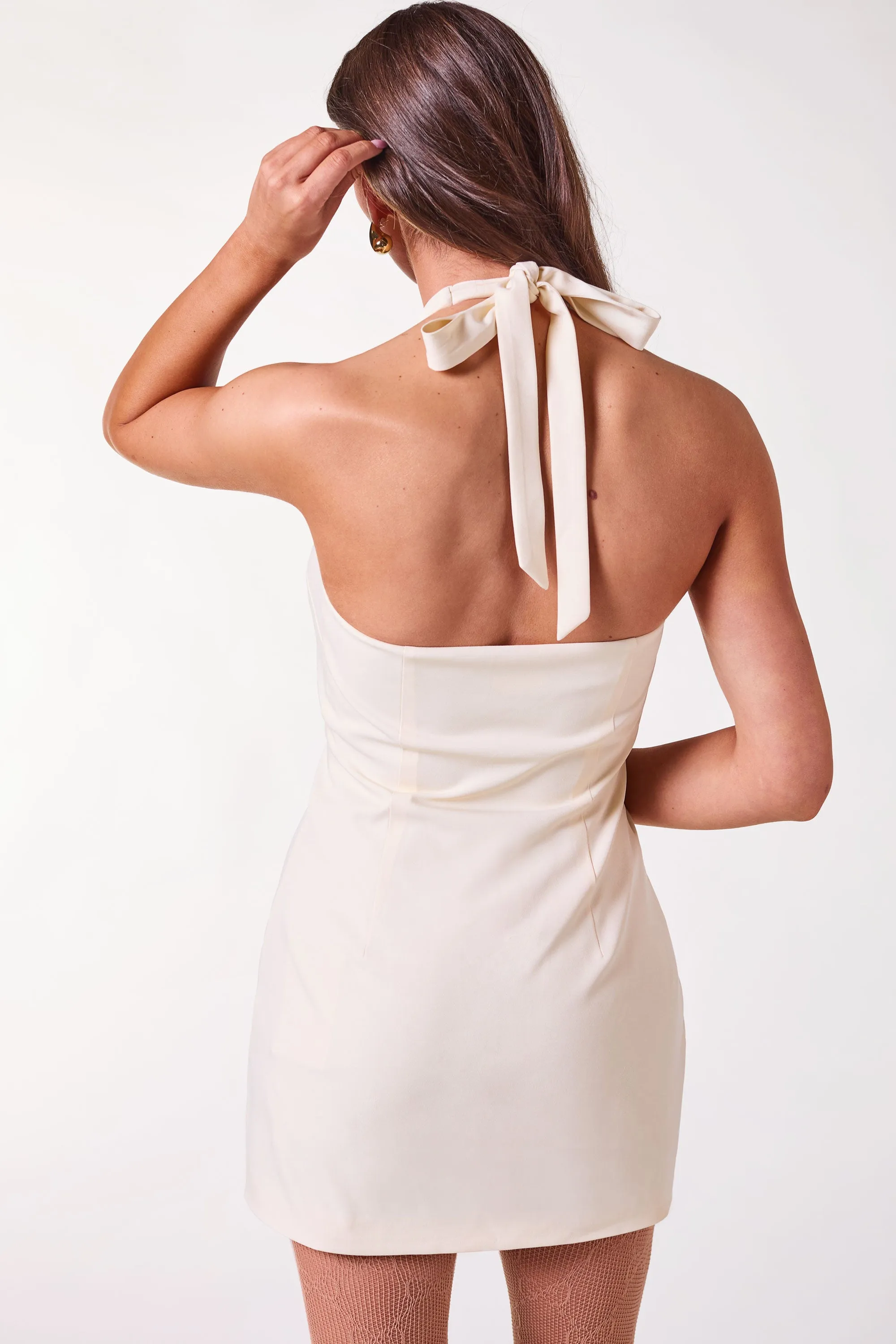 Ladylike Cream Halter Vest Dress